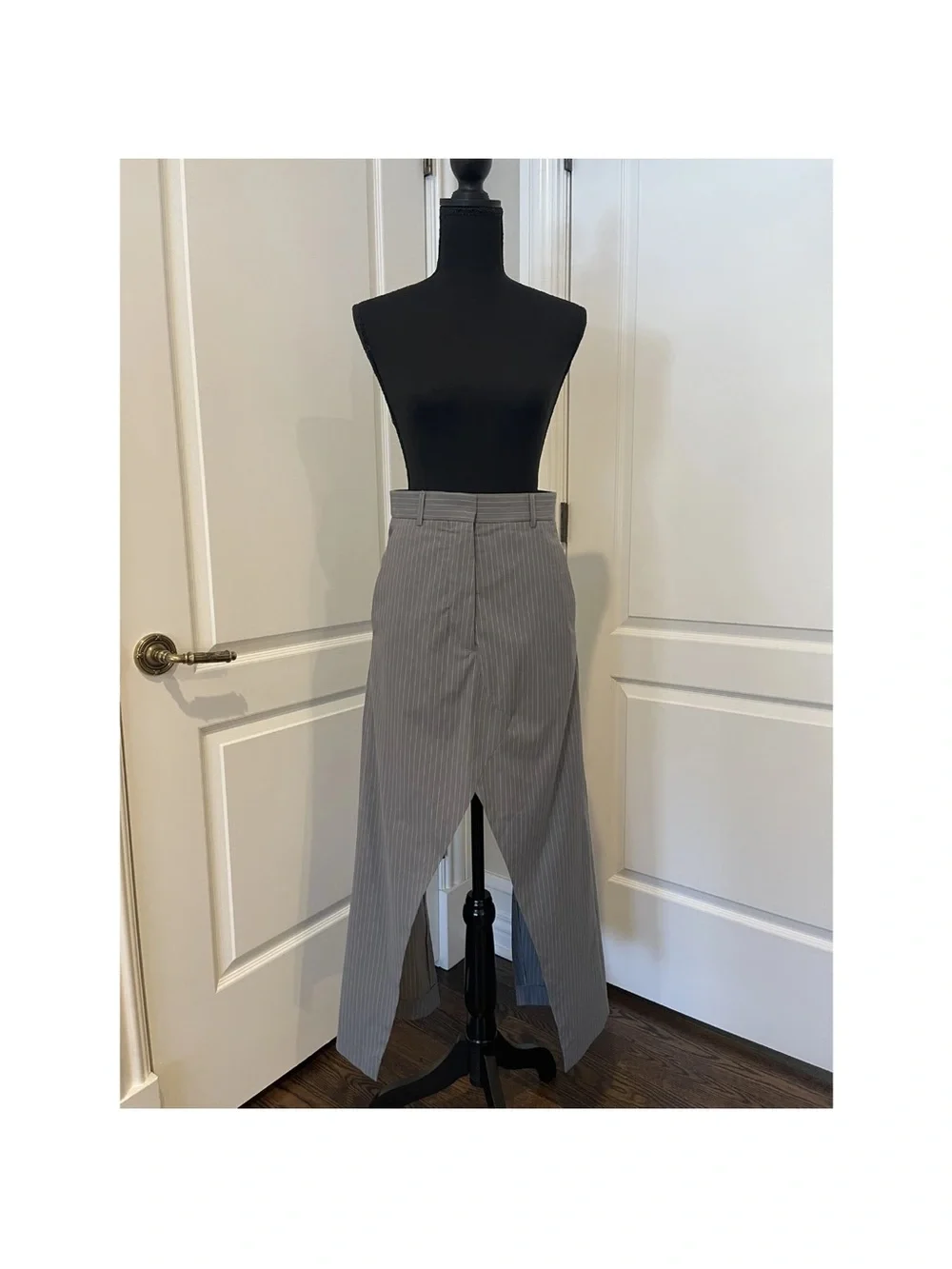 MM6 Maison Martin Margiela Gray Pinstripe Midi Skirt with Split Front